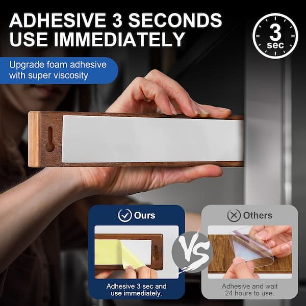 10 in. Acacia Wood Magnetic Knife Holder Strip Wall Mount Knife Storage Bar with 2 Hooks Super Strong Magnet