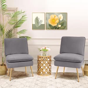 Grey 1-Piece Armless Upholstered Leisure Tight Back Accent Side Chair with Cushion Set of 2