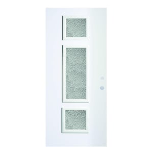 32 in. x 80 in. Marjorie Diamond 3 Lite Painted White Left-Hand Inswing Steel Prehung Front Door