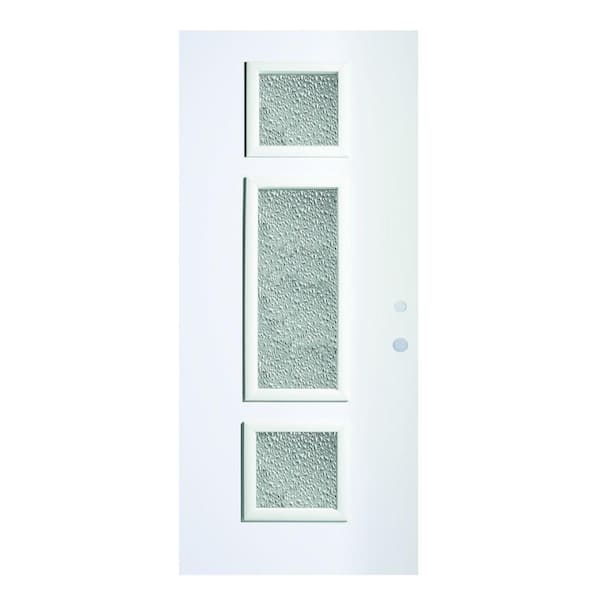 Stanley Doors 32 in. x 80 in. Marjorie Diamond 3 Lite Painted White Left-Hand Inswing Steel Prehung Front Door
