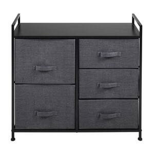 33.5 in. W x 27.6 in. H 3-Tier Black Metal 5-Drawer Storage with Gray Drawers