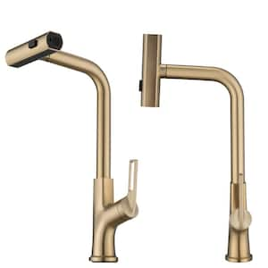 Single Handle Pull Down Sprayer Kitchen Faucet 360° Swivel in Brushed Gold