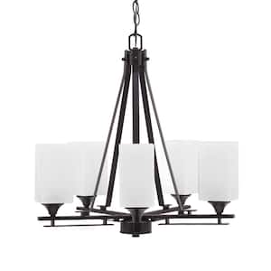 Ontario 20.75 in. 5-Light Dark Granite Geometric Chandelier for Dinning Room with White Marble Shades No Bulbs Included