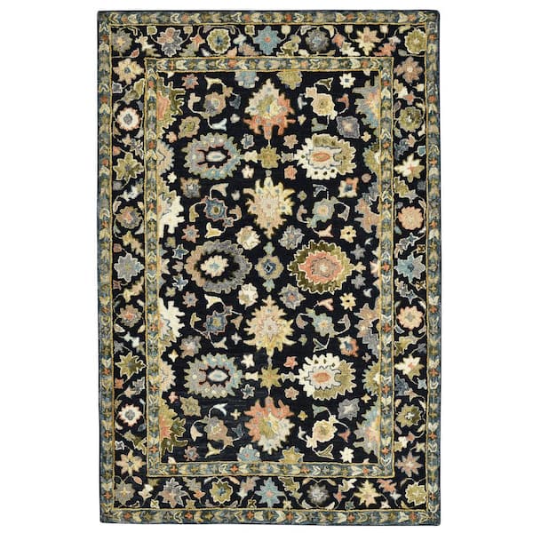 Jackson 4 x 6 Black Traditional Pattern Area Rug for High Traffic Living Room Dining Room Bedroom