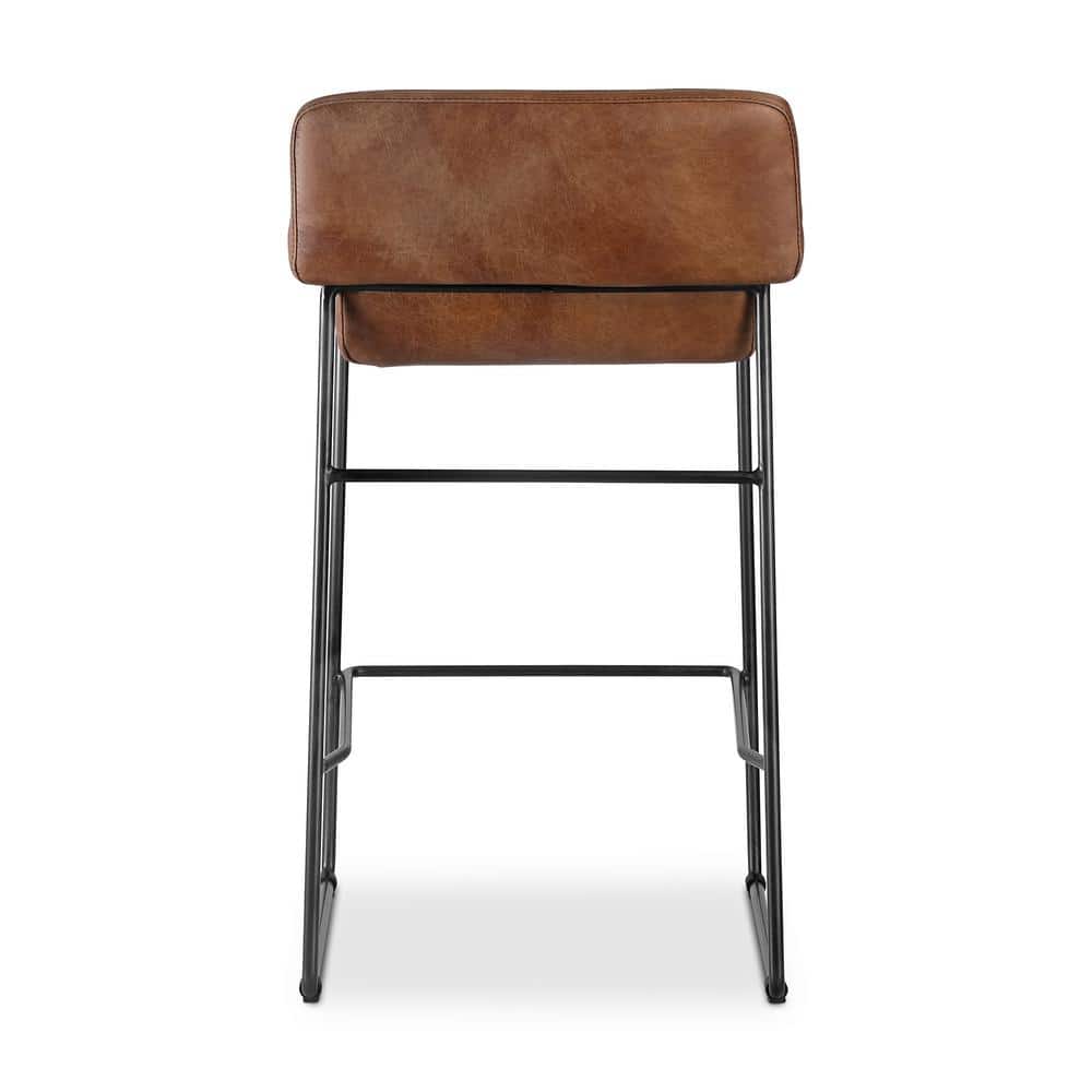 Cappuccino Leather Counter Stool with Iron Legs, Set of 2