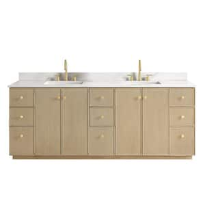 Oza 84 in. W x 22 in. D x 33.9 in. H Double Sink Bath Vanity in Natural Oak with White Qt. Stone Top