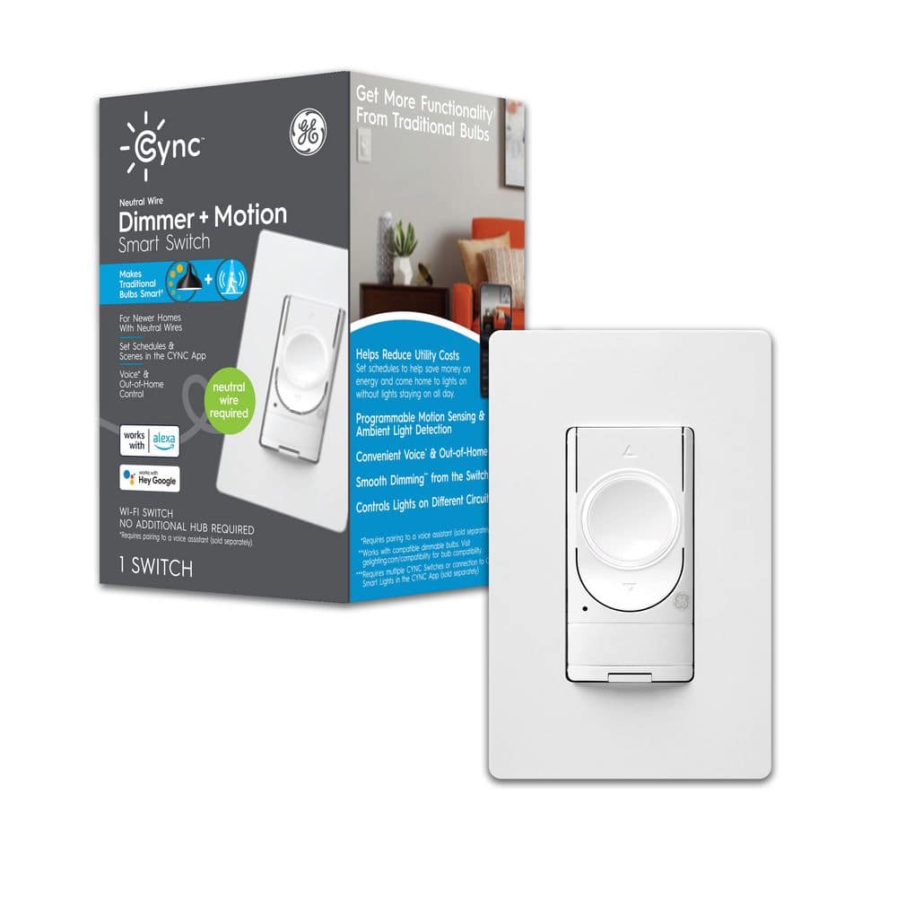 Cync 4-Wire Touch Dimmer, Motion Sensing Smart Switch 1.5 Amp Single-Pole/3-Way Illuminated with Wall Plate