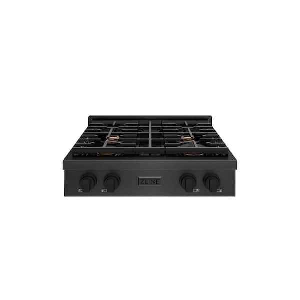 30 in. Paramount Gas Rangetop with 4 Brass Burners and Porcelain Cooktop in Black Satin Stainless Steel