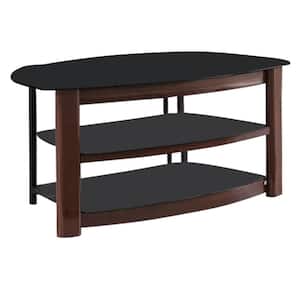 42 in. Black Glass TV Stand Fits TVs Up to 55 in. with Open Storage