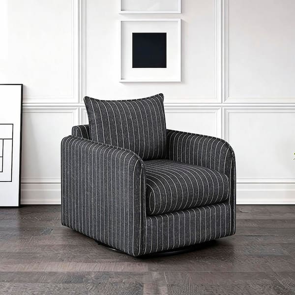 Gergia Black and White Stripe Pattern Textured Fabric Swivel Chair