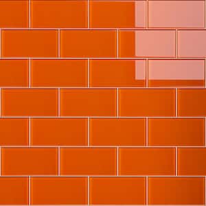 Crystile Fire Orange 3 in. X 6 in. Glossy Glass Subway Tile (10 sq. ft./Case)