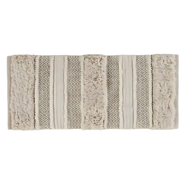 22 in. x 58 in. Woven Texture Stripe Cotton Rectangle Bath Rug for Bathroom in Natural