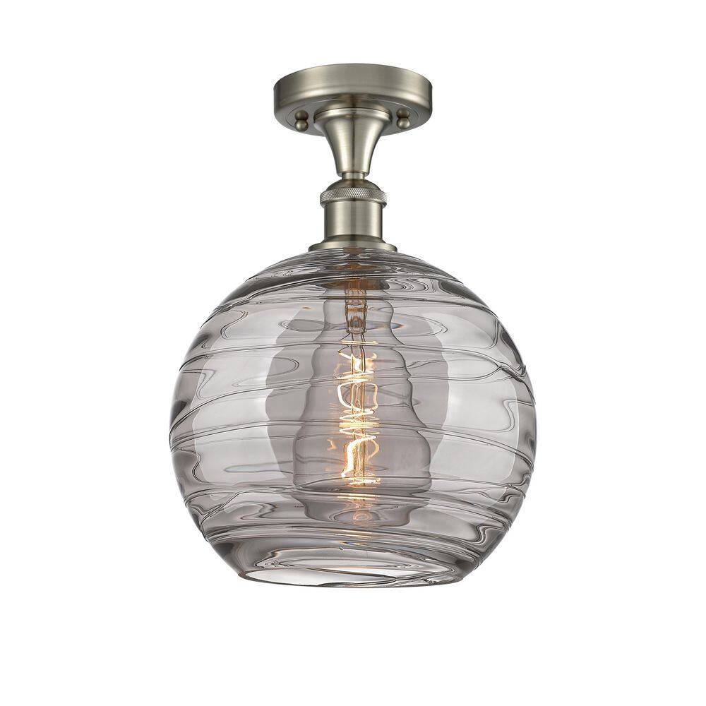 Athens Deco Swirl 10 in. 1-Light Brushed Satin Nickel Industrial Semi-Flush Mount with Smoked Glass Shade price history on PriceWatchPro