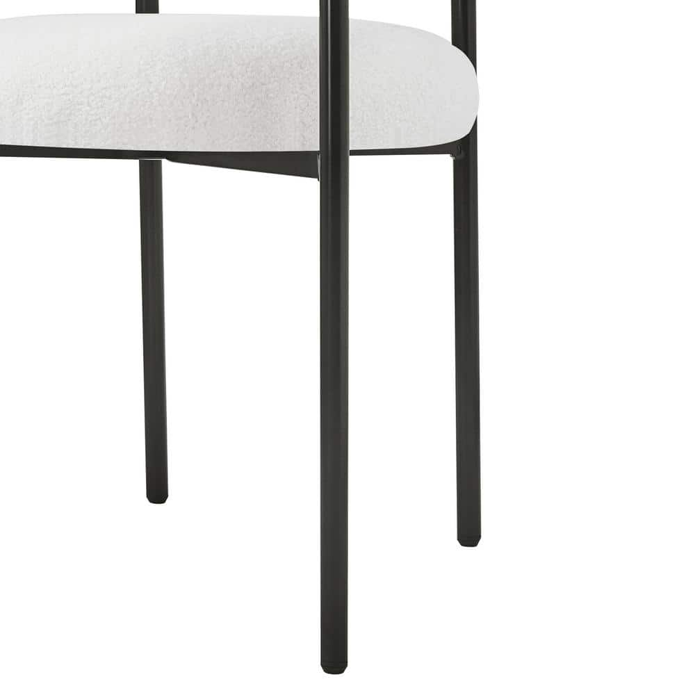 White Upholstered Metal Arm Chair with Slat Back
