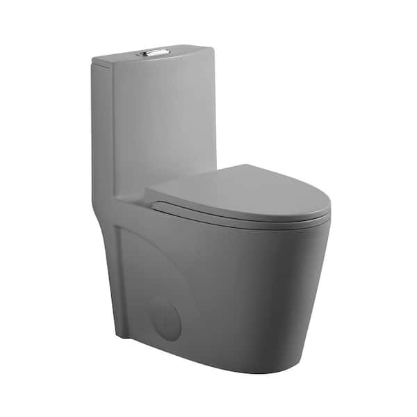 1-Piece 1.1/1.6 GPF Dual Flush Elongated Toilet in Light Grey Seat Included