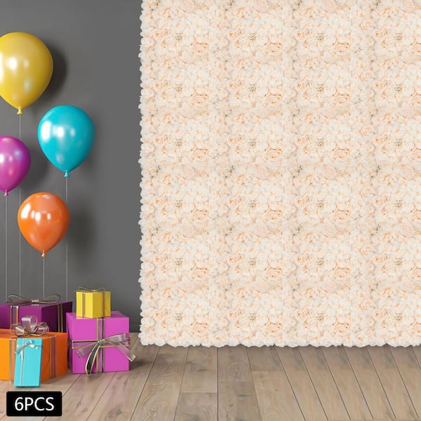 YIYIBYUS Light Champagne 23.6 in. x 15.7 in. Artificial Floral Wall Panel Silk Rose Backdrop Decor (6-Pieces)