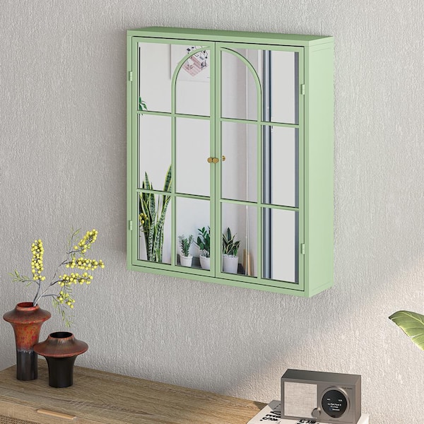 Tenleaf 23.62 in. W x 5.91 in. D x 27.56 in. H Bathroom Storage Wall Cabinet in Green, Sideboard Combines with Mirror