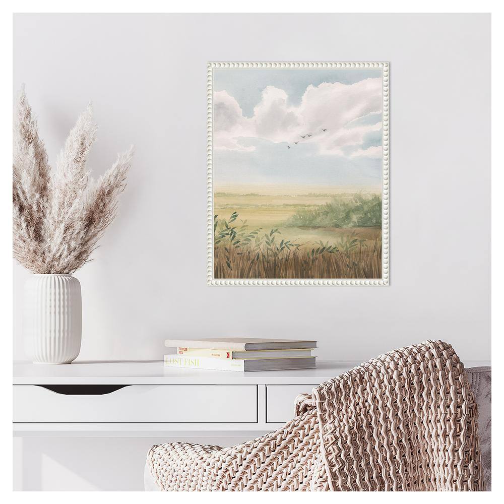 Clear Day Meadow II Scenic Landscape Canvas Print with White Floater Frame