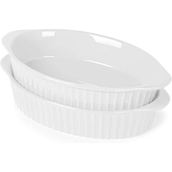 2-Piece White Ceramic Oval Baking Dish Set Oven Microwave Dishwasher Safe for Home Cafe Party Kitchen Use