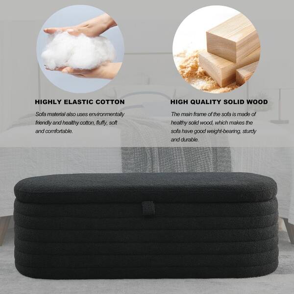 Ottoman Black Teddy Upholstered Fabric Oval Storage Bench Ottoman Black Teddy Upholstered Fabric Oval Storage Bench