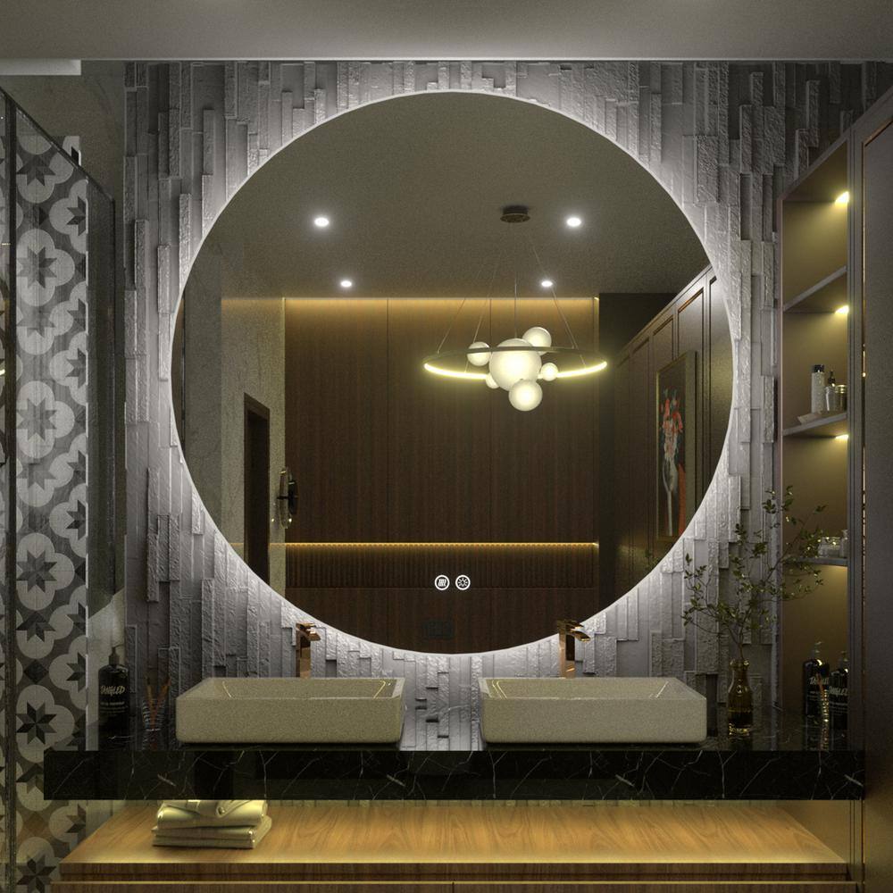 Apmir 40 in. W x 40 in. H Round Frameless Super Bright LED Backlited ...