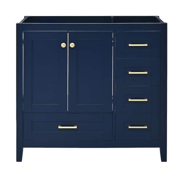 Lycvki 35.11 in. W x 17.91 in. D x 33.07 in. H Freestanding Bath Vanity Cabinet without Top with 4 Drawers and 2 Doors in Blue