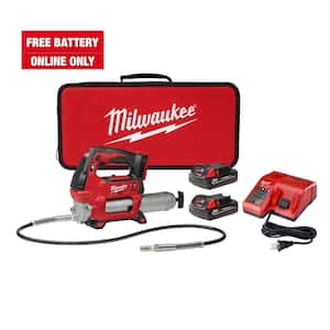 M18 18V Lithium-Ion Cordless Grease Gun 2-Speed with (2) 1.5Ah Batteries, Charger, Tool Bag