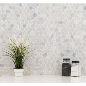 Angora Hexagon 11.75 in. x 12 in. x 10 mm Honed Mosaic Marble Floor and Wall Tile (0.98 sq. ft./Each)