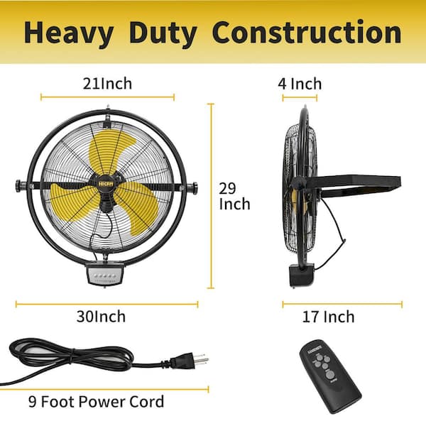 20 in. 3 Speeds Orbital Remote Control Wall Mounted Fan in Yellow with 1/5 HP Powerful Motor, 5000 CFM