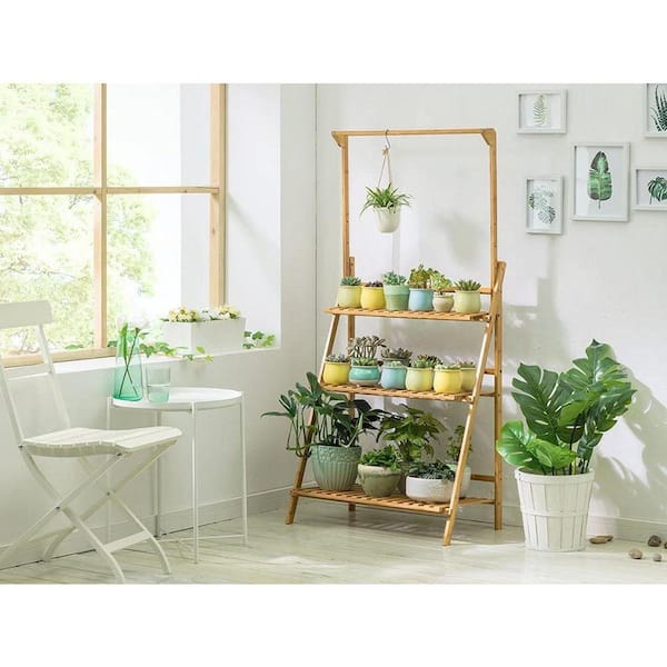 Hanging Plant Rack Storage Folding Display Shelf Made of Pure Natural Wood  (3-Tier) B078R35KHN - The Home Depot