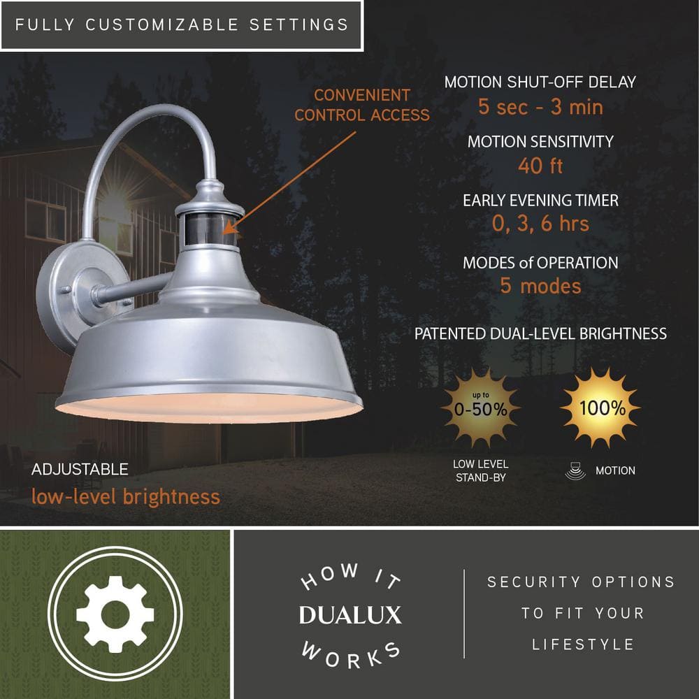 Dorado Satin Silver Steel Motion Sensor Outdoor Wall Light