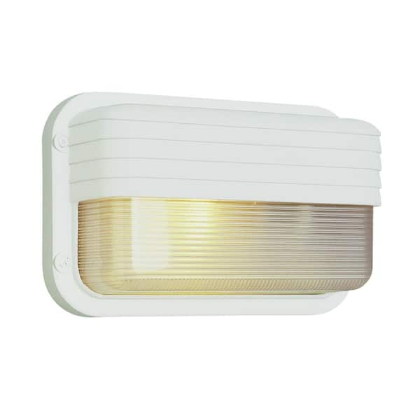 Bel Air Lighting Mesa 1-Light White Outdoor Bulkhead Light with Ribbed Acrylic Shade