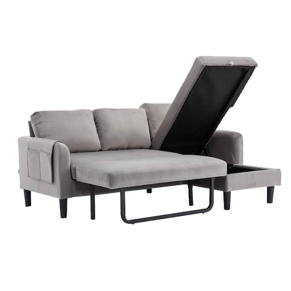 Verrijking haar dynastie HOMEFUN 73 in. Modern Sliver Gray Velvet Reversible Sleeper Sectional Sofa  Bed with Side Pocket and Storage Chaise HFHDSN-988GY - The Home Depot