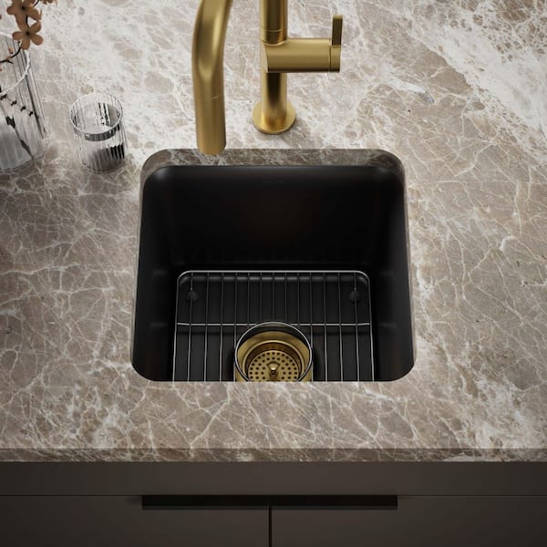 Cairn Matte Black Granite Composite 16 in. Undermount Bar Sink