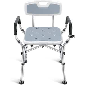 22 in. Heavy Duty Aluminum Shower Chair for Elderly and Disabled with 6-Height Adjustable, Arms and Back in Gray