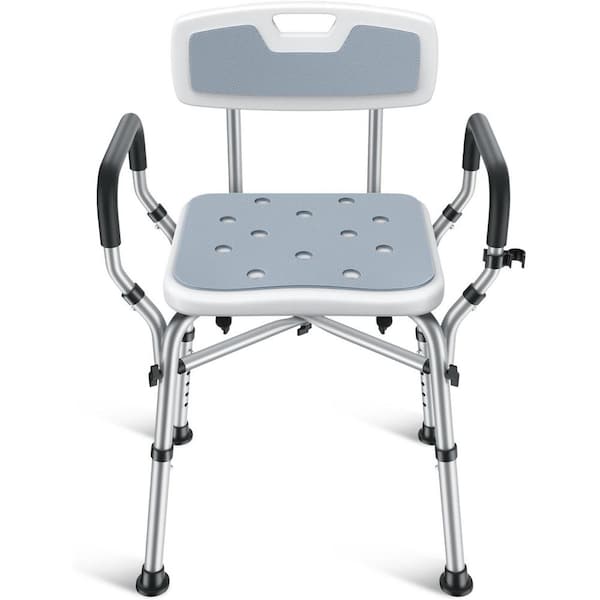 22 in. Heavy Duty Aluminum Shower Chair for Elderly and Disabled with 6-Height Adjustable, Arms and Back in Gray
