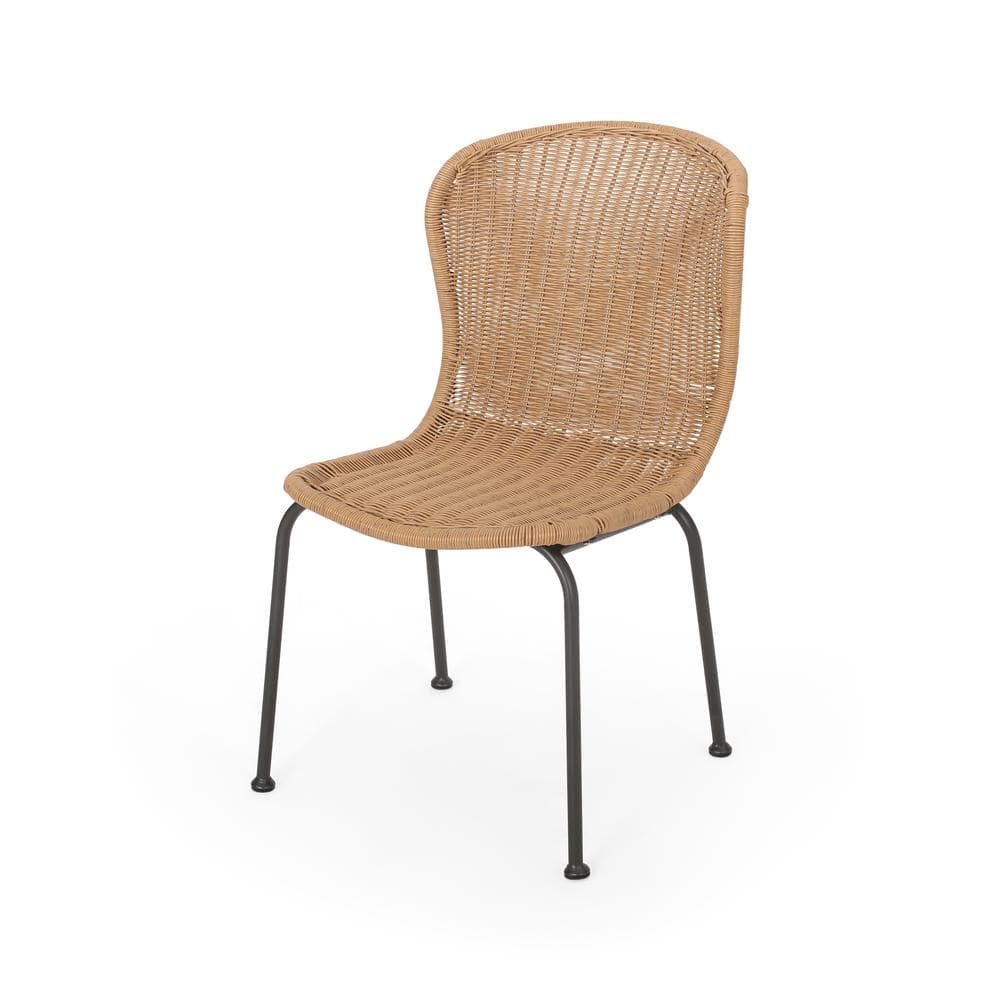 Wicker weave finish curved seat Outdoor Lounge Chair in Rattan Set of 2