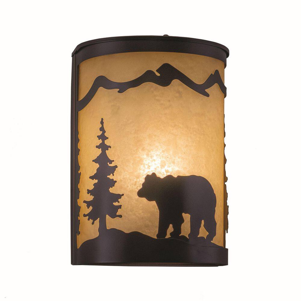 Rustic Burnished Bronze Bear and Tree Wall Sconce