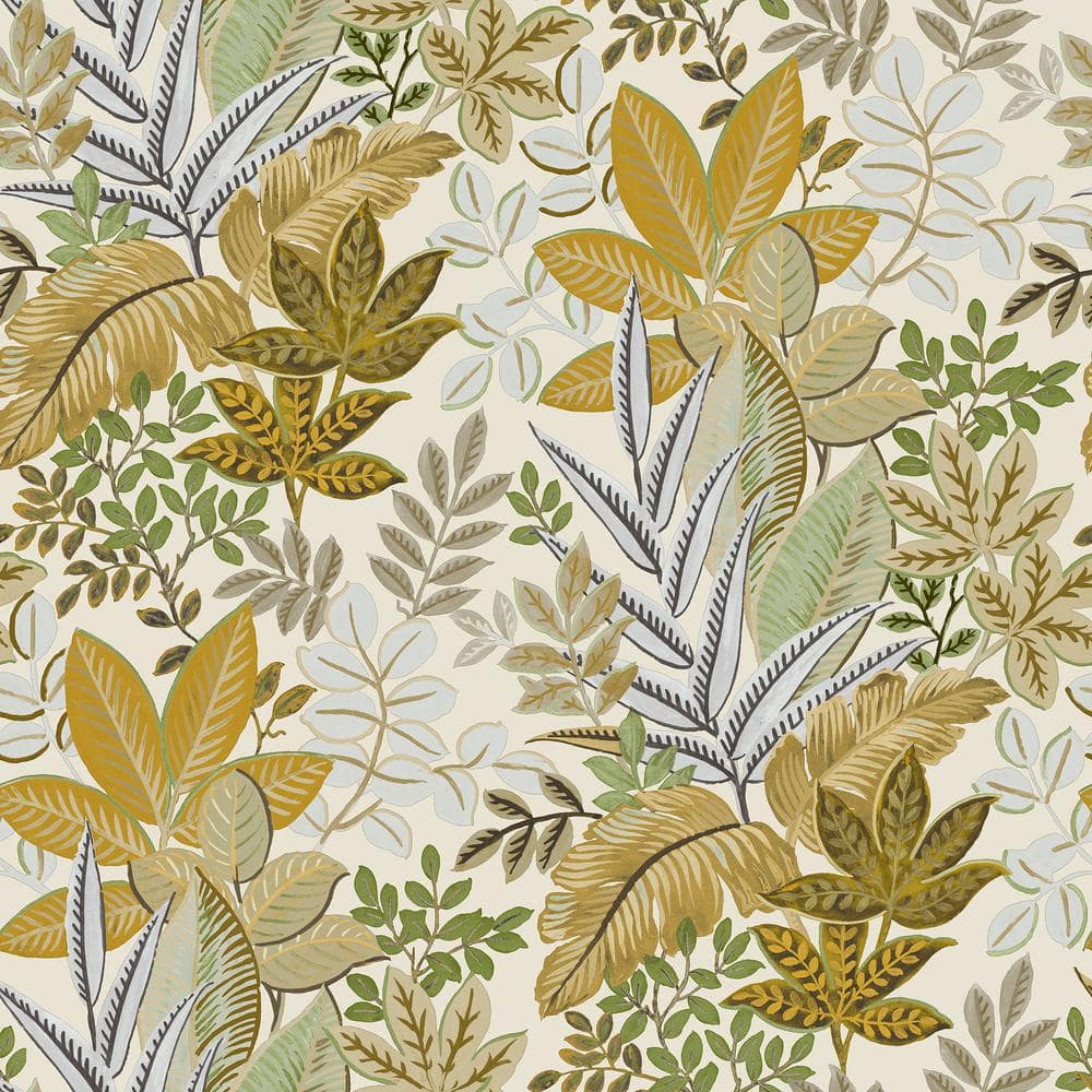 Into The Wild Yellow Metallic Leaf Foliage Non-Pasted Non-woven Paper Wallp