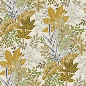 Into The Wild Yellow Metallic Leaf Foliage Non-Pasted Non-woven Paper Wallpaper Roll