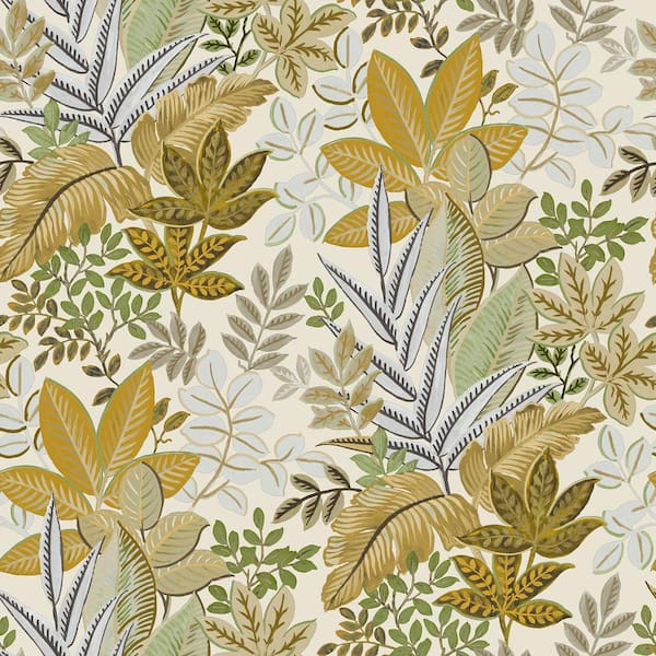 Unbranded Into The Wild Yellow Metallic Leaf Foliage Non-Pasted Non-woven Paper Wallpaper Roll