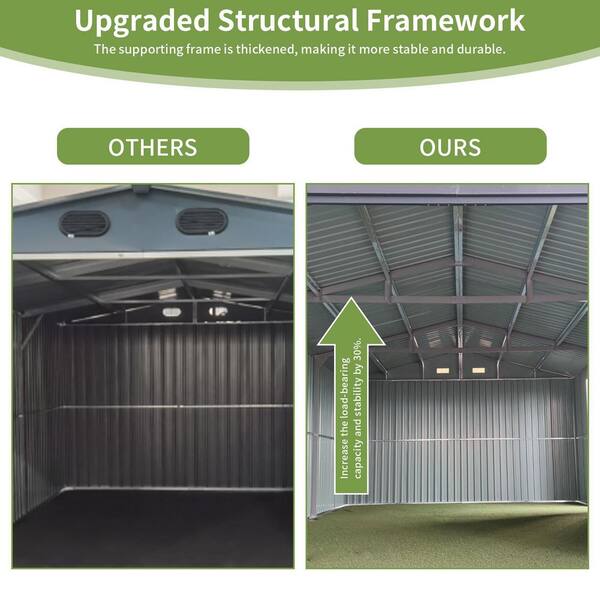 Dark Gray 13 ft. W x 20 ft. D Metal Outdoor Storage Shed with Side