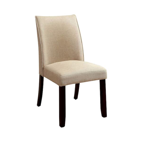 Benjara Cimma Ivory Contemporary Side Chair Flax Fabric (Set of 2)