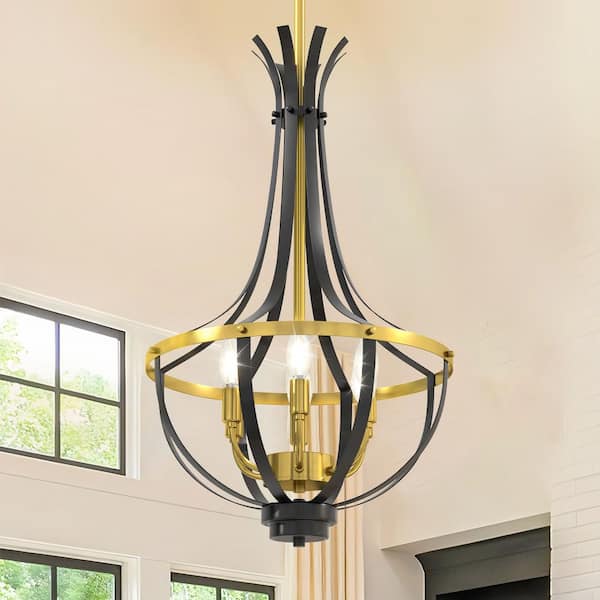 Magic Home 6-Light Black and Gold Rustic Adjustable Chandelier with E12 Bulb No Bulbs Included)