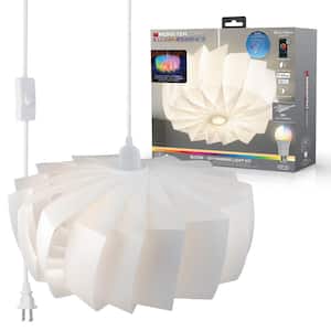 Bloom Hanging Pendant White Lamp with A Smart 1 Light Bulb Included, Standard Fold, 15 ft. AC Power Cord, Mobile App