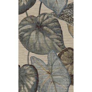 Tropical Leaves Gray and Blue Non-Woven Paste the Wall Textured Wallpaper 57 sq. ft.