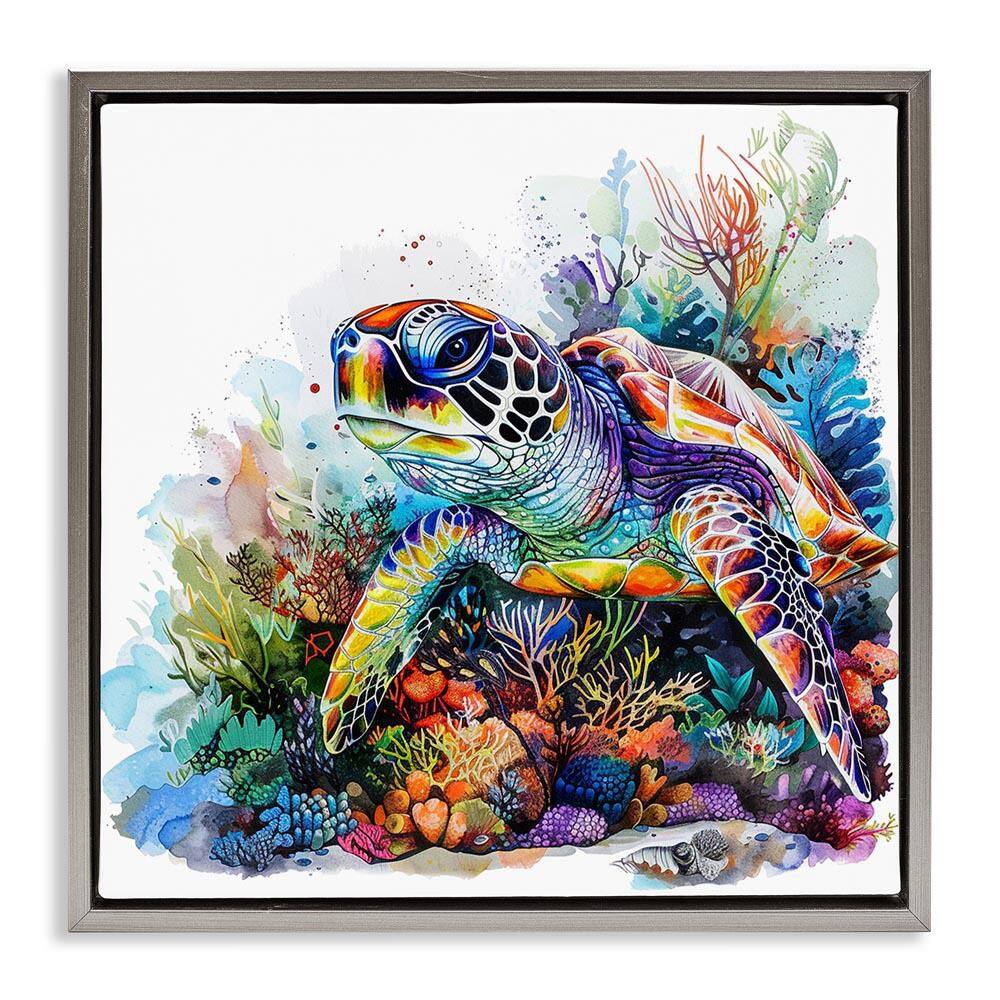 Aquatic Sea Turtle by LSR Design Studio Gray Floater Frame Animal Graphic Art Print 18 in. x 18 in. price history on PriceWatchPro