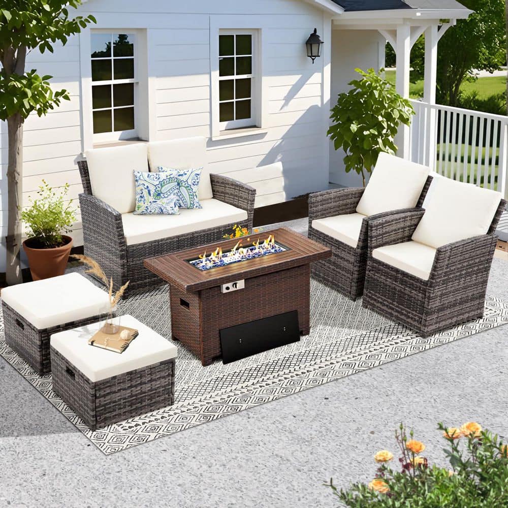 6-Piece Gray Outdoor Wicker Sectional Sofa Patio Conversation Set with Ottomans and Beige Cushions price history on PriceWatchPro