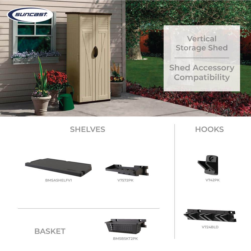 Suncast Sand Tall Plastic Vertical Outdoor Storage Shed