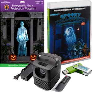 Atmosfx Spooky Halloween Hollusion Digital Decoration USB Kit 2022 HSC400 Projector + 5.5 in. x 9 in. Gray Screen + USB
